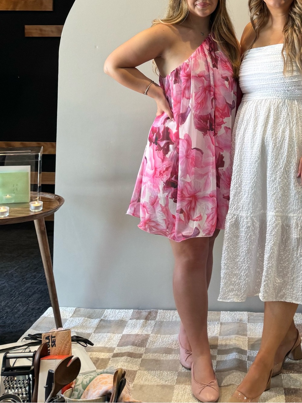 Mac Duggal Pink Floral One-Shoulder Chiffon Camisole